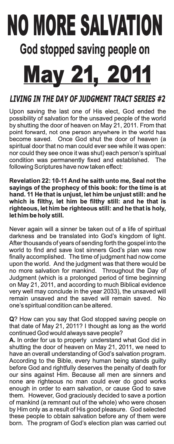 No More Salvation Tract Cover